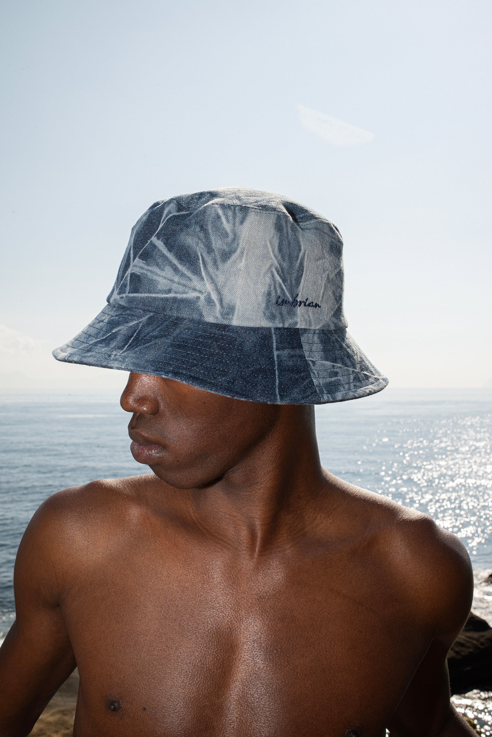 Cappello bucket in cotone denim blu