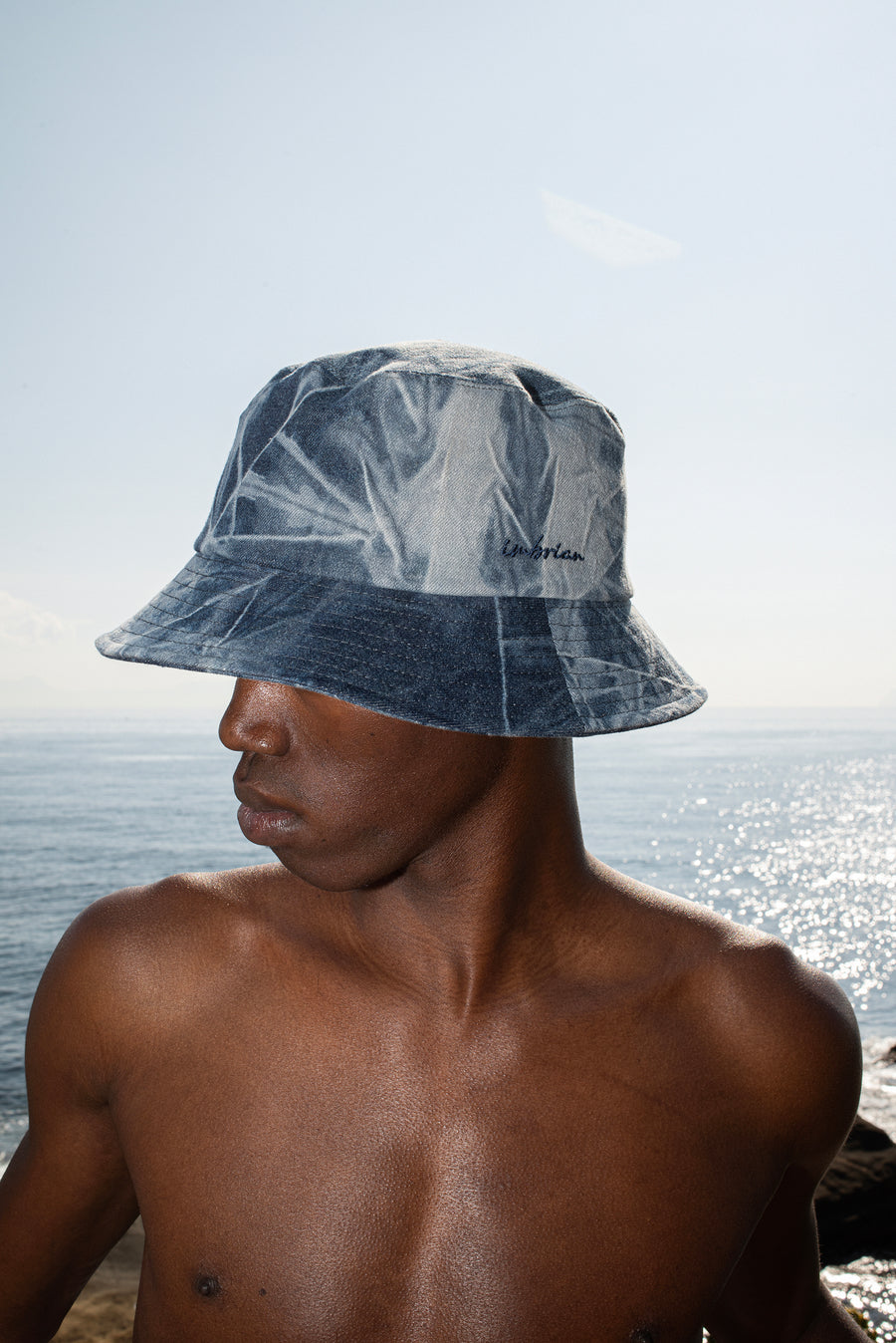 Cappello bucket in cotone denim blu