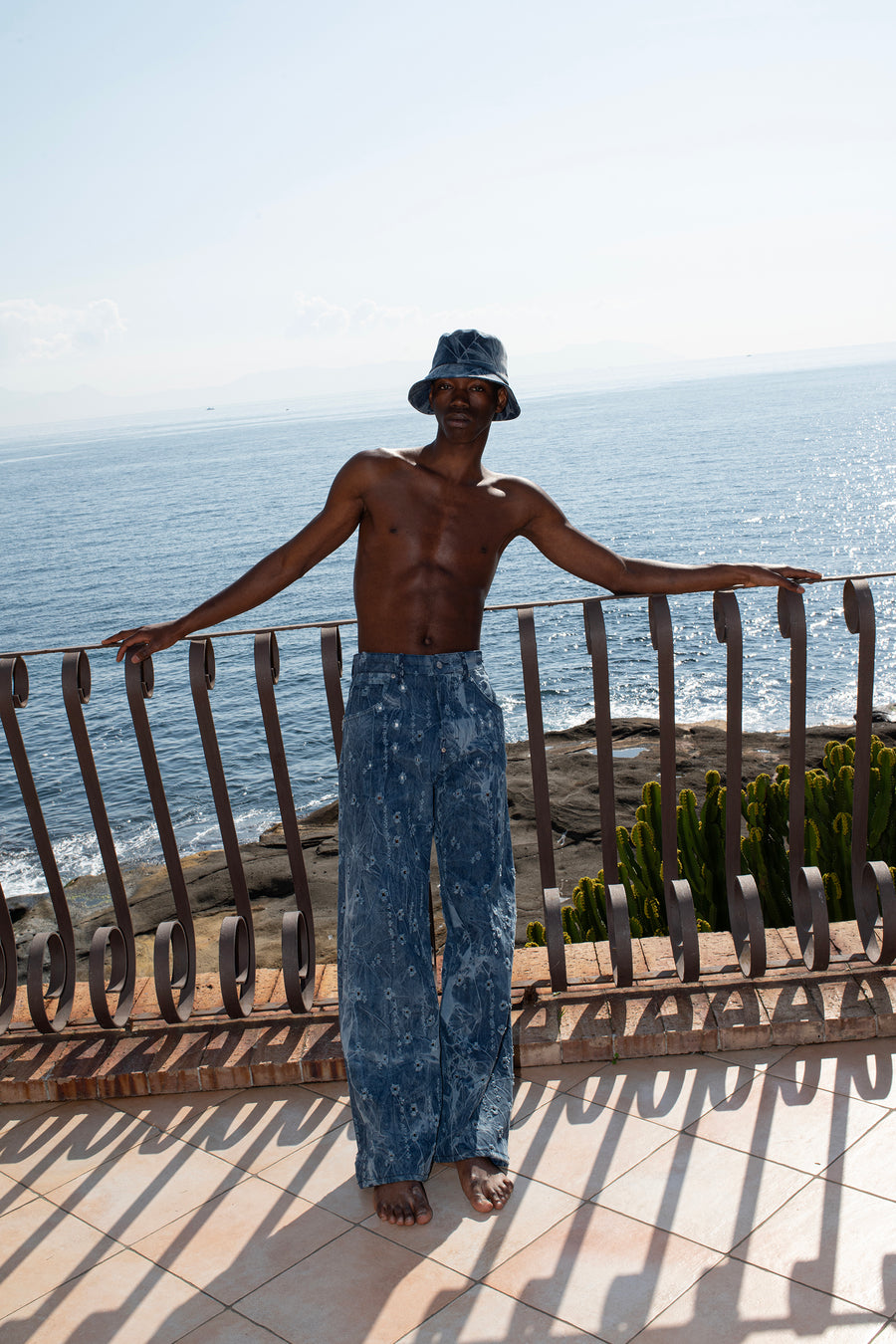 Cappello bucket in cotone denim blu