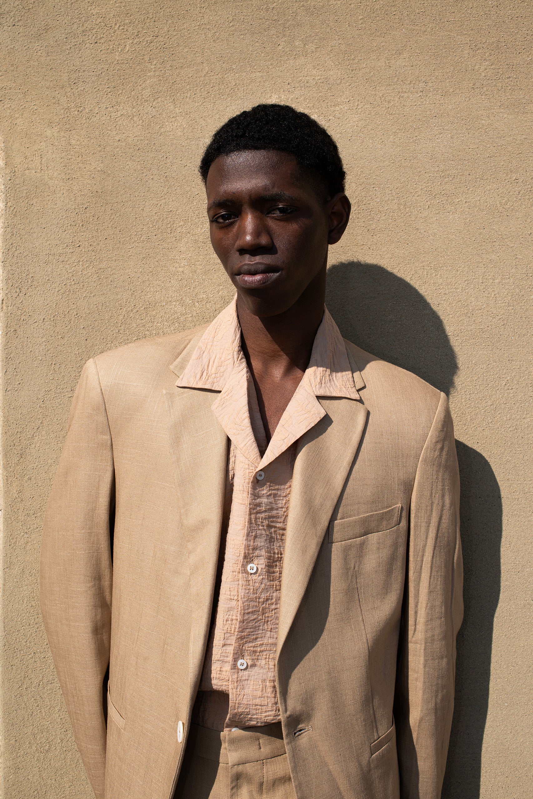 Giacca monopetto in misto lino - Beige