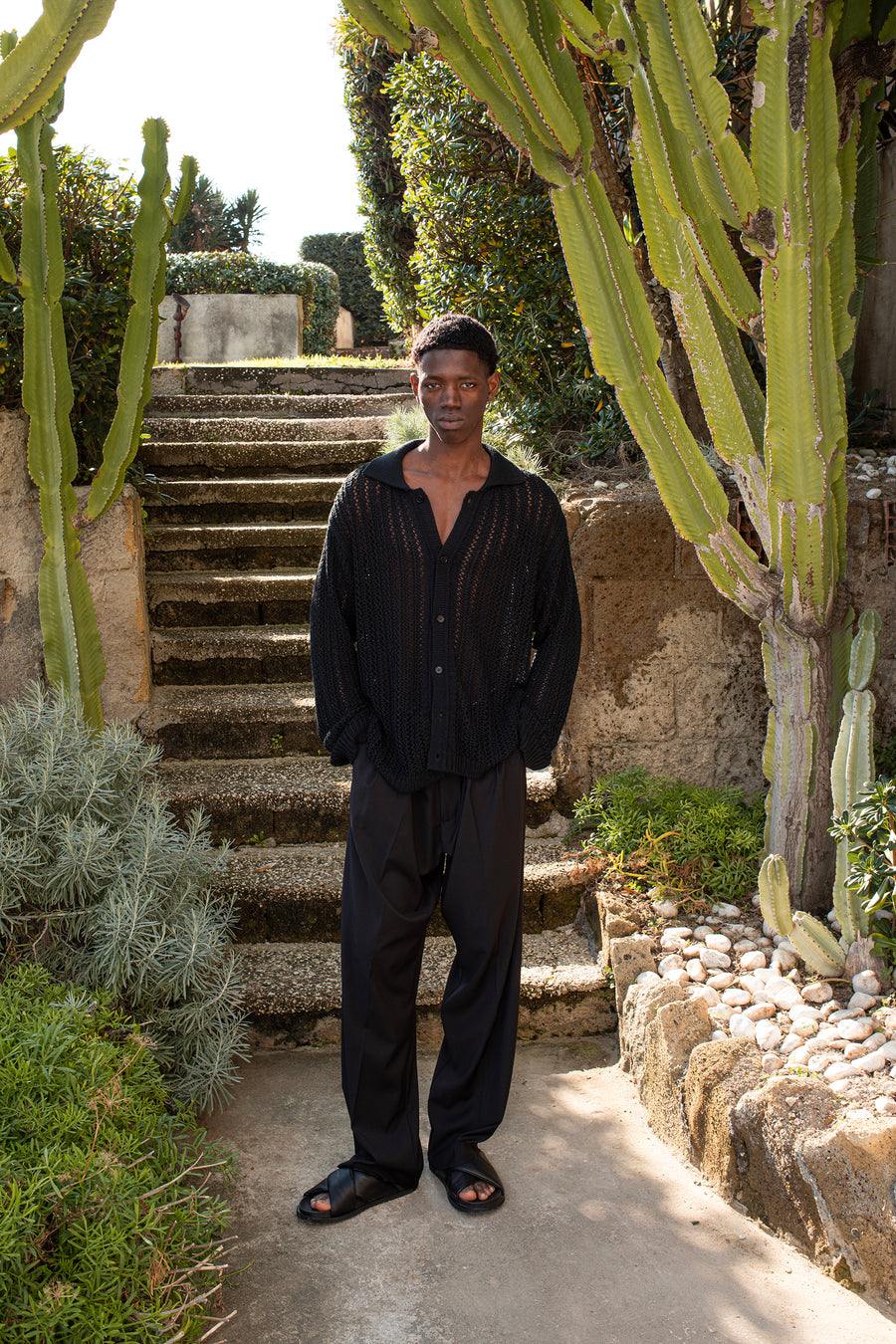 Cardigan in cotone traforato - Nero