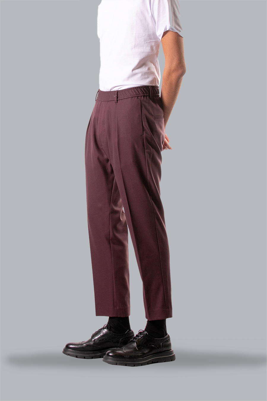 Pantalone in twill di viscosa con elastico - Bordeaux