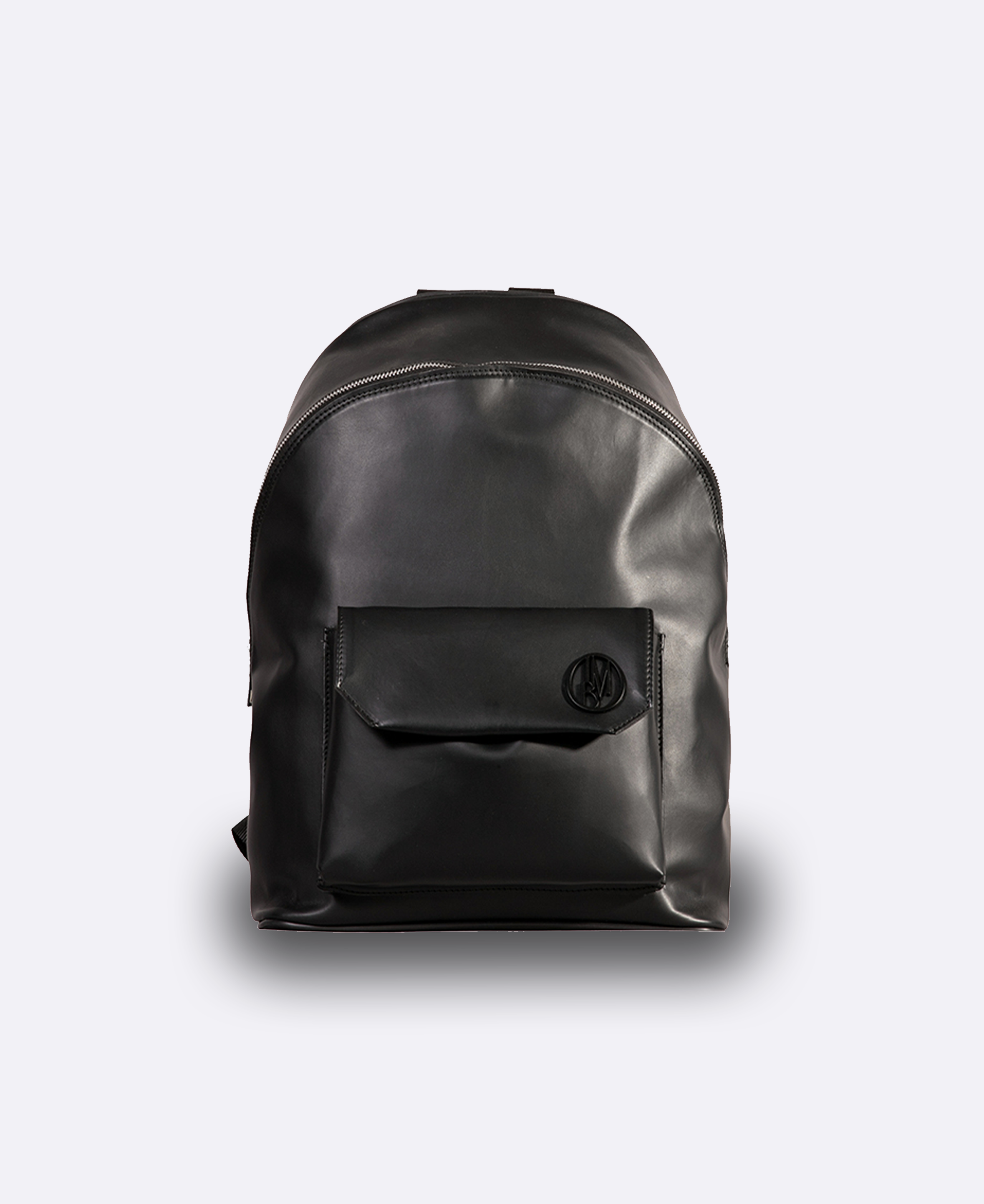 Eco-leather backpack with matt black metal logo